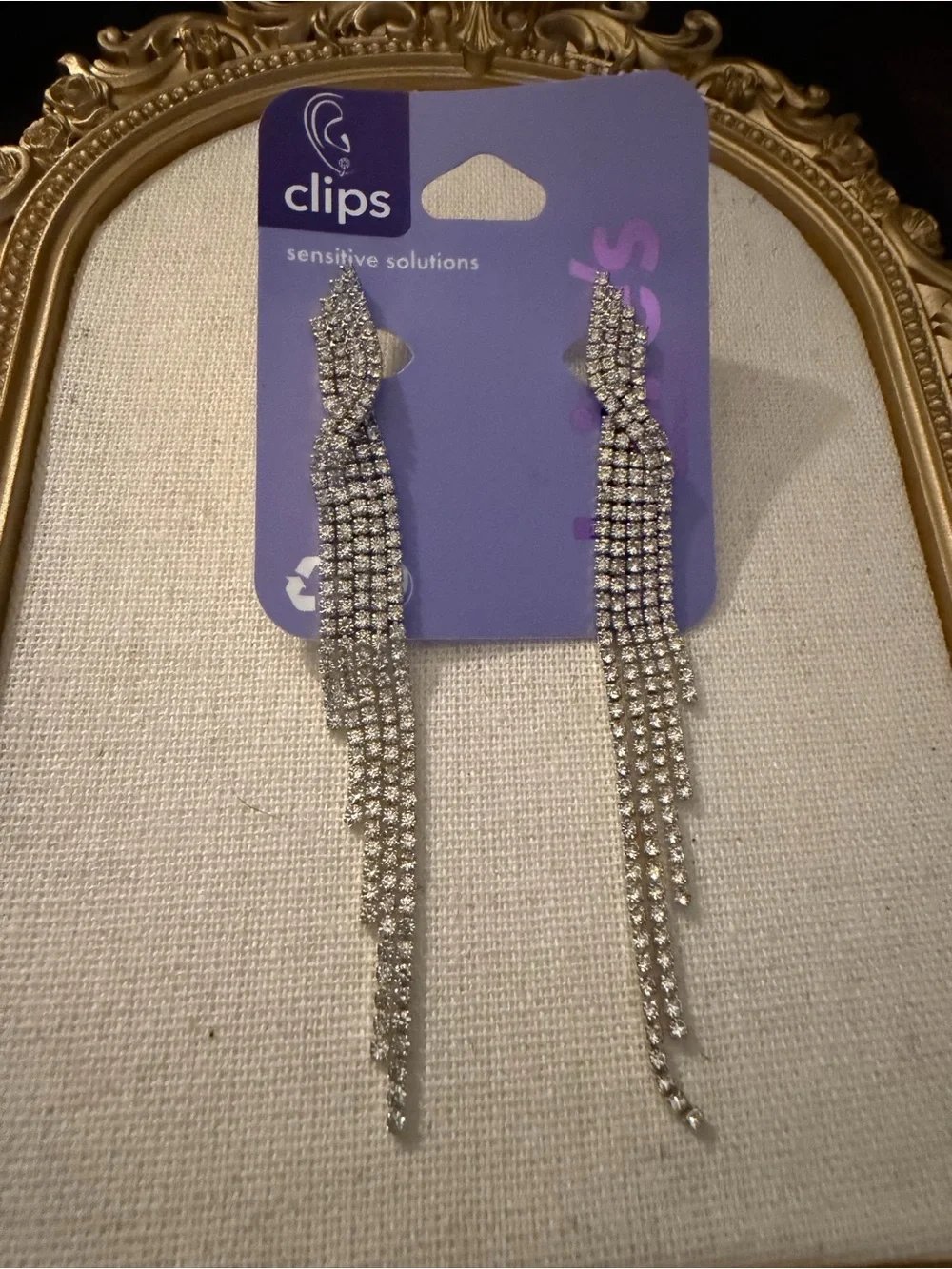 Claire’s Sensitive Solutions Silver Rhinestone Cascade Drop Earrings -